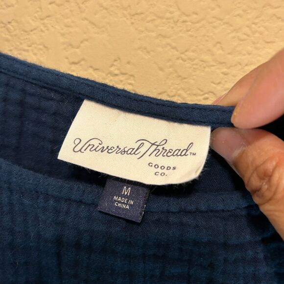 Universal Thread Milkmaid Peasant Top Womes Medium Teal Blue Gauzy Textured Boho - Picture 6 of 7